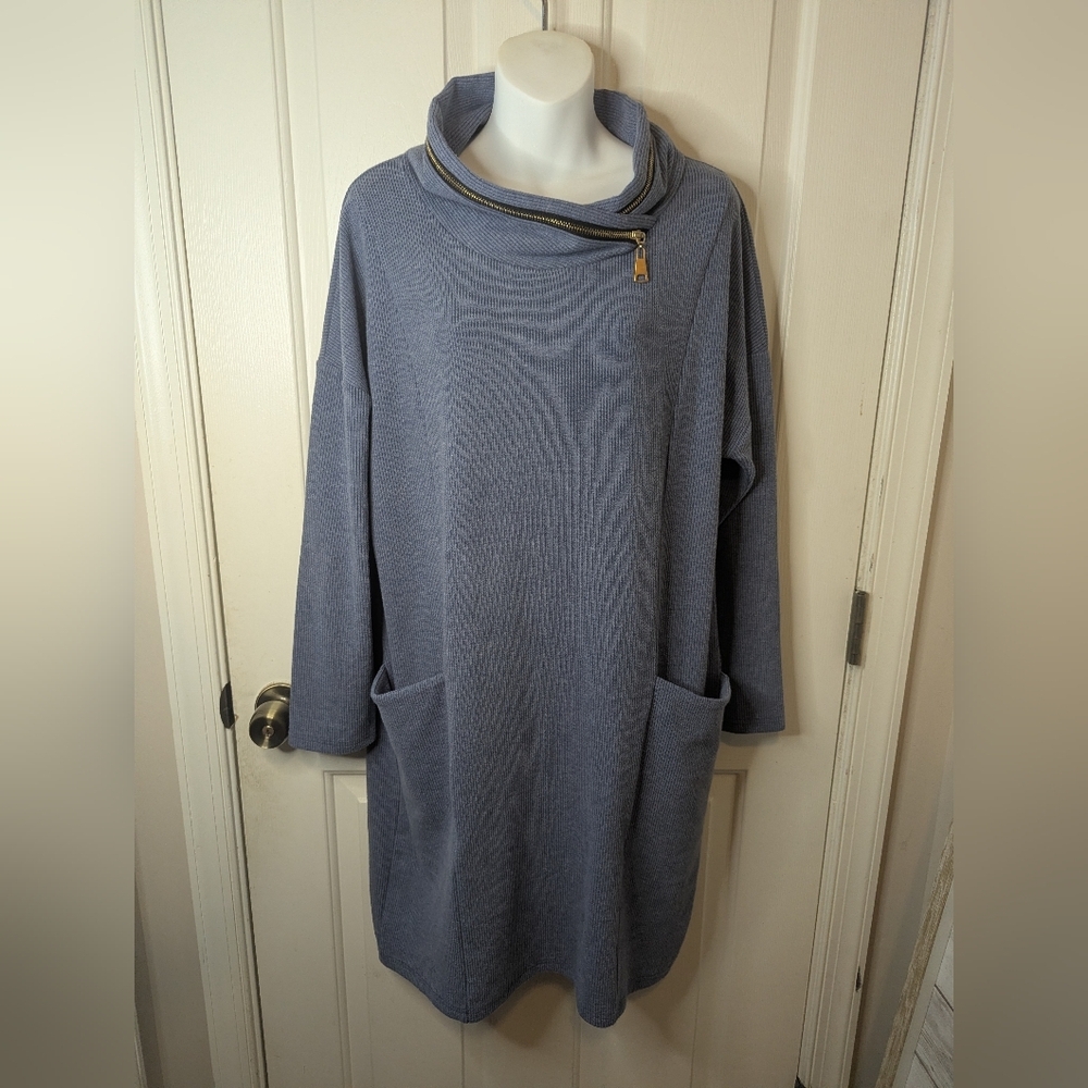 Creation Women's Cowl Zipper Neck Dress/ Long Tunic, Size Medium